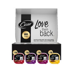 Classic Loaf in Sauce CESAR Classic Soft Wet Dog Food Loaf in Sauce Bulk Variety Pack, Filet Mignon Flavor, Porterhouse Steak Flavor, Grilled Steak & Eggs Flavor, and Beef Recipe image