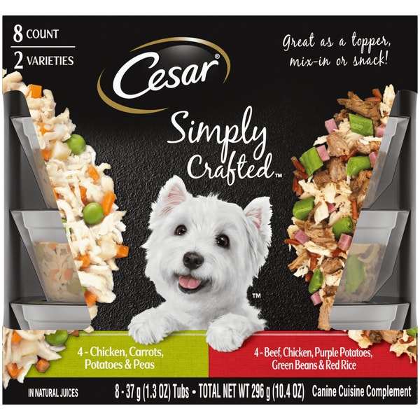 Simply Crafted™ Chicken, Carrots, Potatoes & Peas and Beef, Chicken, Purple Potatoes, Green Beans & Red Rice, (8) 1.3 oz Tub Variety Pack image 1