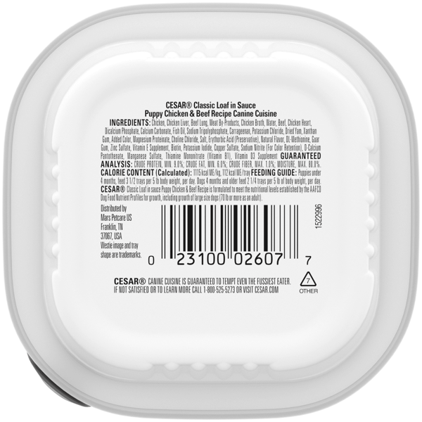 Cesar dog food deals feeding guidelines