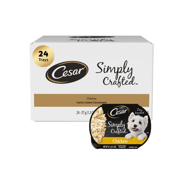 Cesar Simply Crafted Adult Wet Dog Food Toppers, Chicken, (24) 1.3 oz. Tubs image 1