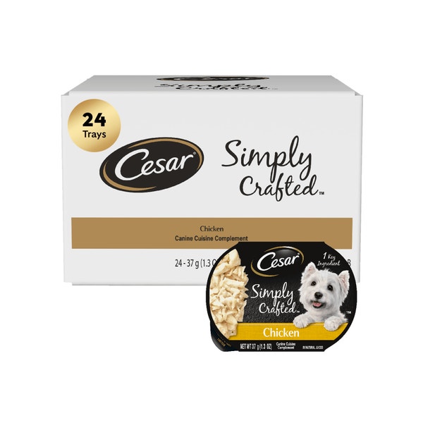 Cesar Simply Crafted Adult Wet Dog Food Toppers, Chicken, (24) 1.3 oz. Tubs image 1