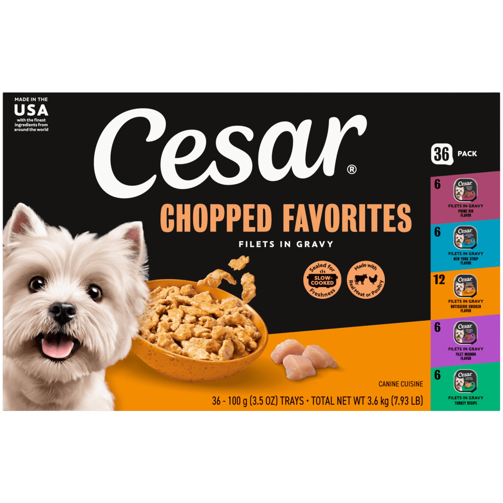 Cesar Filets in Gravy Adult Wet Dog Food Variety Pack Easy Peel Trays 36 Count image 1
