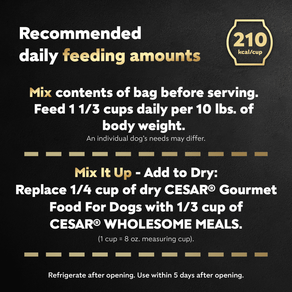 Cesar Wholesome Meals Chicken, Carrots, Barley & Green Beans feeding guidelines image