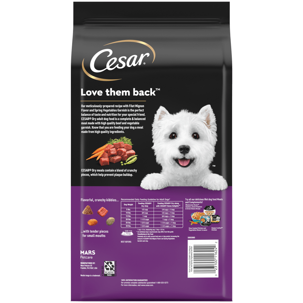 A bag of CESAR® filet mignon flavor kibble 