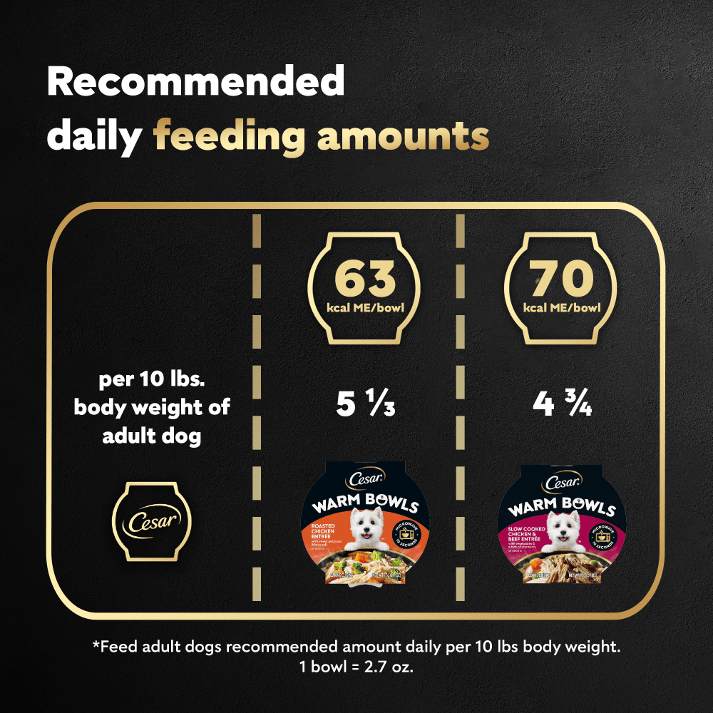 Warm Bowls Wet Dog Food Variety Pack Chicken & Beef and Chicken Entrées feeding guidelines image