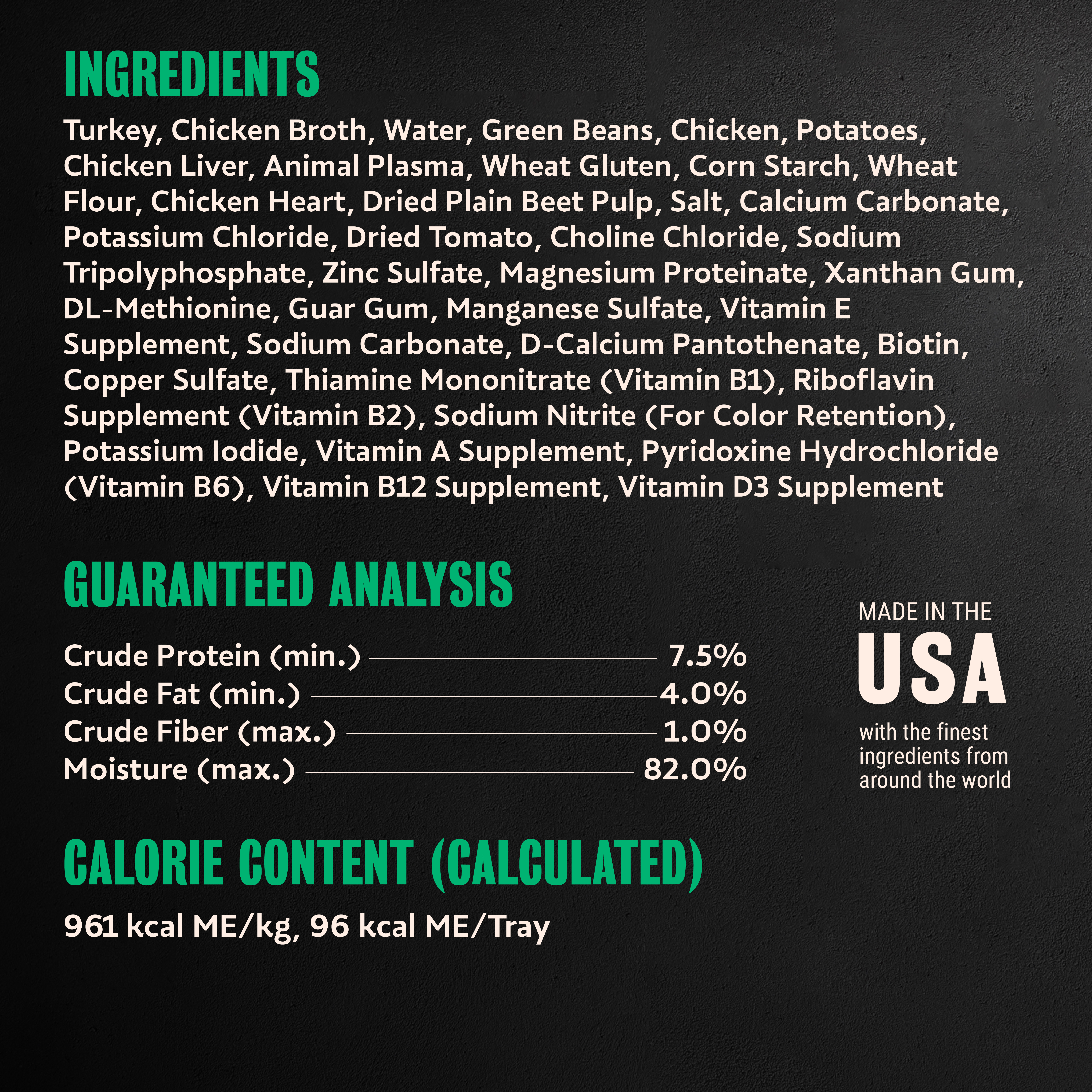 Home Delights™ Turkey, Green Beans & Potatoes Dinner in Sauce guaranteed analysis image