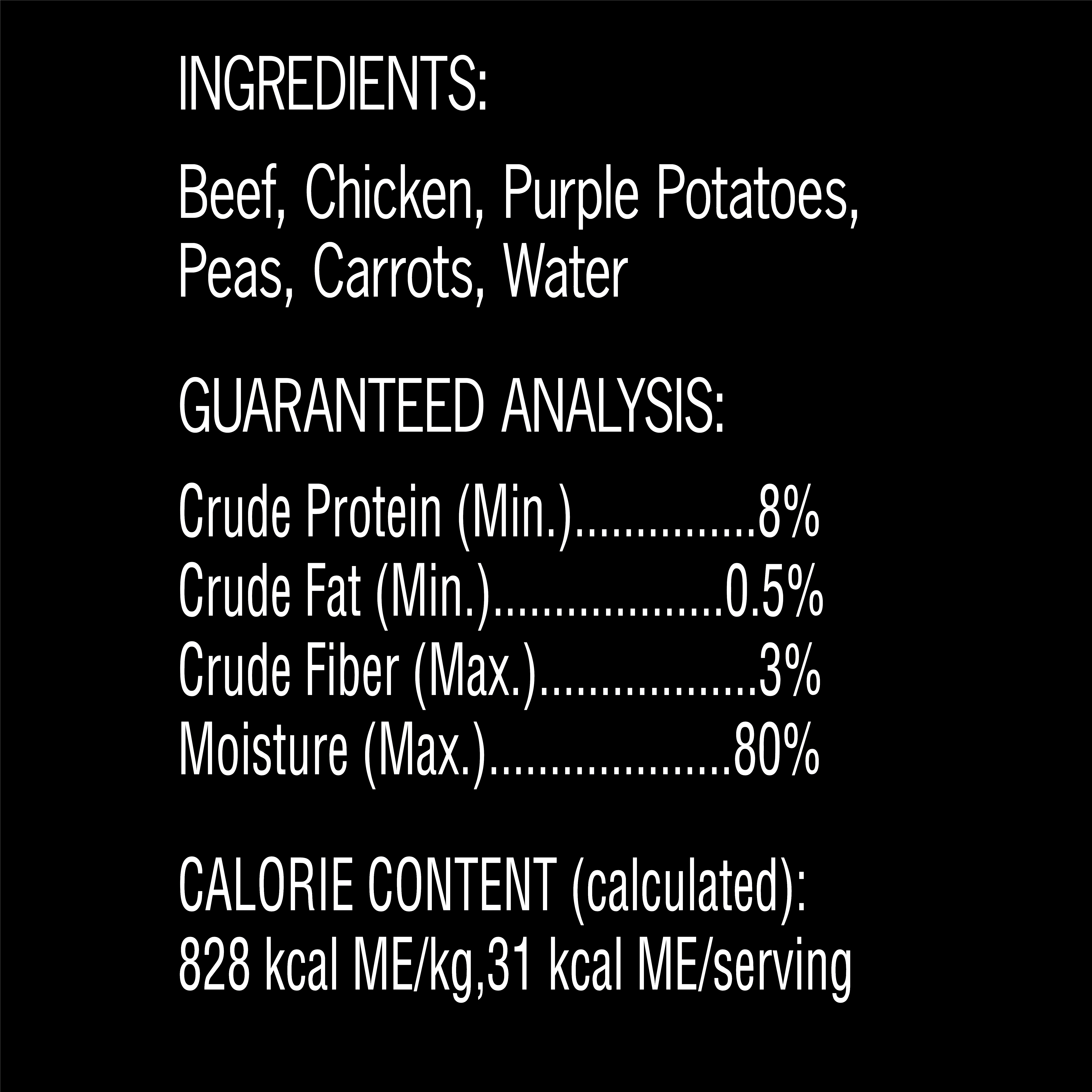 Simply Crafted™ Beef, Chicken, Purple Potatoes, Peas & Carrots guaranteed analysis image